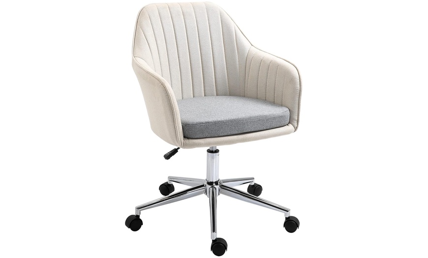 Image 1: Linen-Feel Beige Office Chair with Swivel Wheels