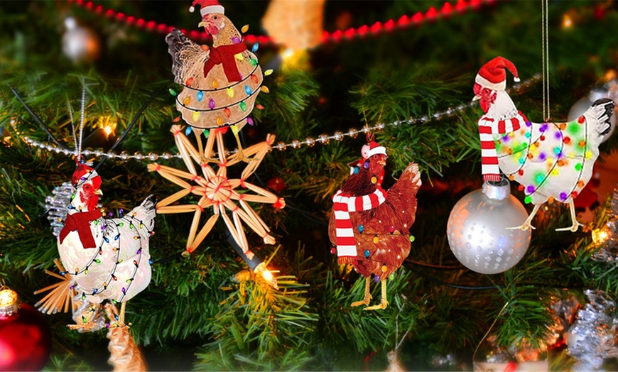 Image 3: One or Two Four-Piece Christmas Scarf Chicken Ornament Sets