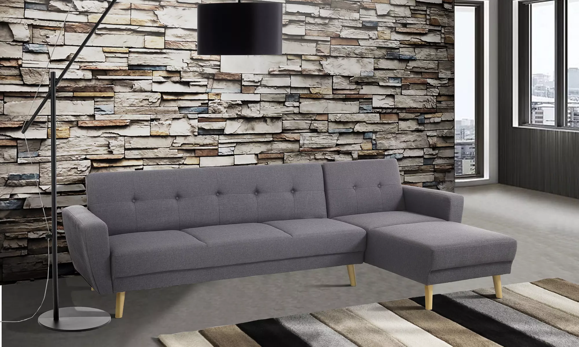 Sofá cama con chaise longue modelo Hely con envío gratuito - Primary Image