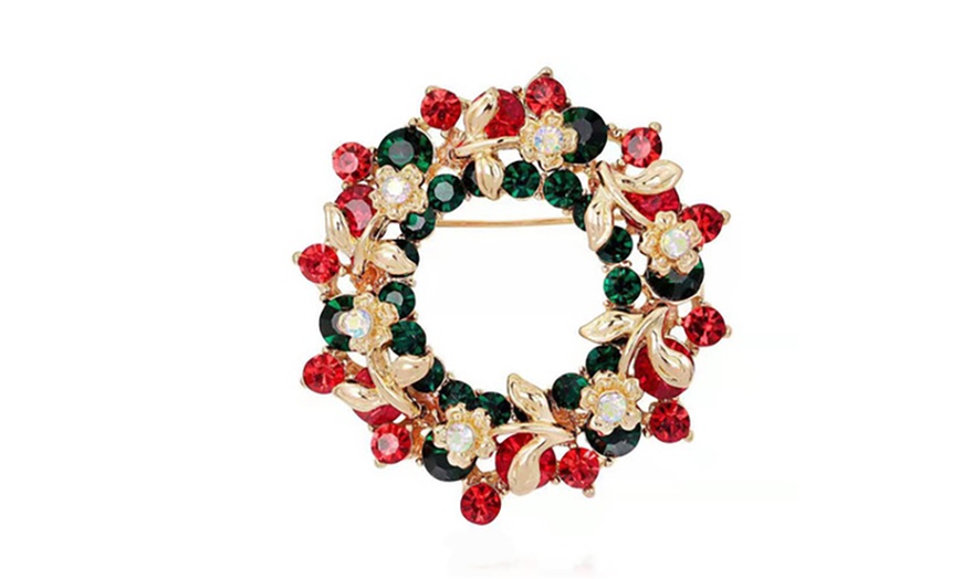 Image 7: Christmas Brooch Pin with Rhinestone Crystal