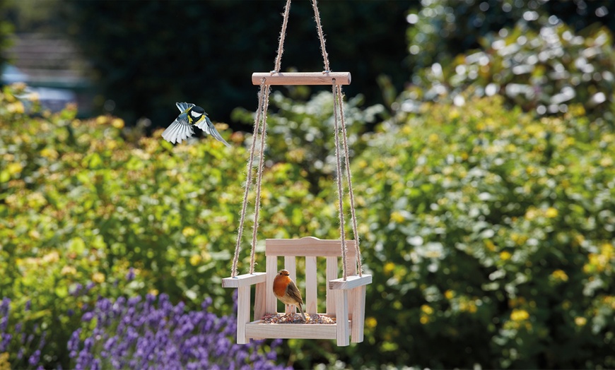 Image 1: Wooden Bird Feeder Swing