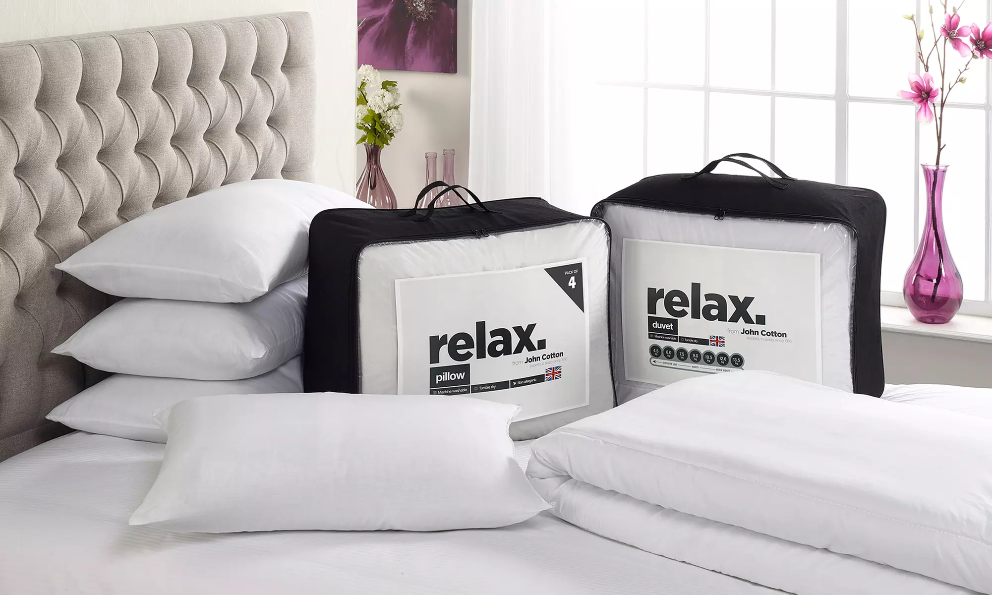 John Cotton Relax Duvet and Four Pillows - Primary Image