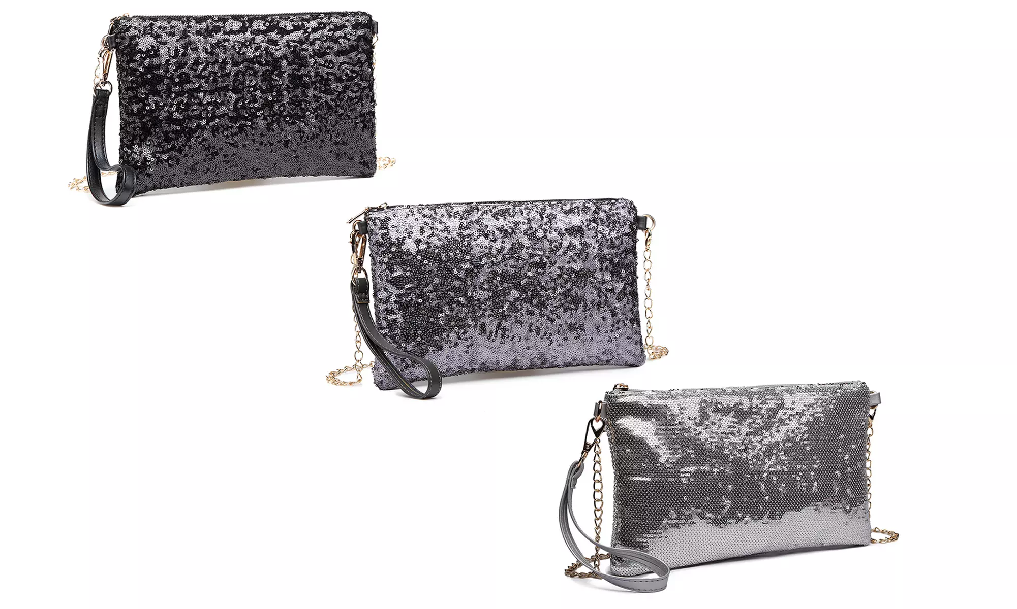 2x Damen-Clutch mit Pailletten in Silber, Grau oder Schwarz - Primary Image