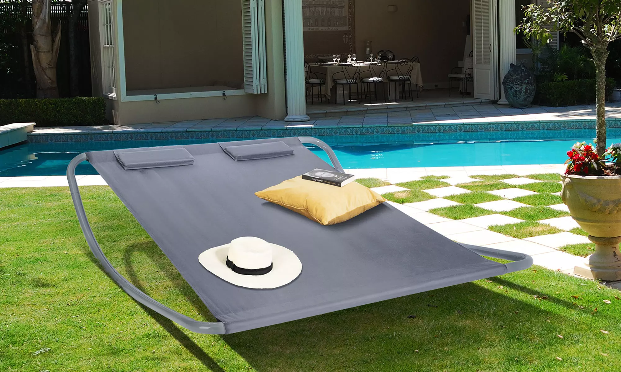 Lit d'extérieur à bascule pour 1 ou 2 personnes avec coussins, livraison offerte - Primary Image