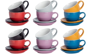 Argon Tableware 2- or 12-Piece Coloured Cappuccino Cup and Saucer Set