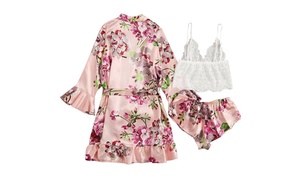 Women's Three-Piece Floral Pyjamas Set