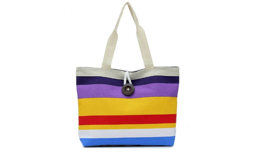 Image 3: Stripe Canvas Summer Beach Bag