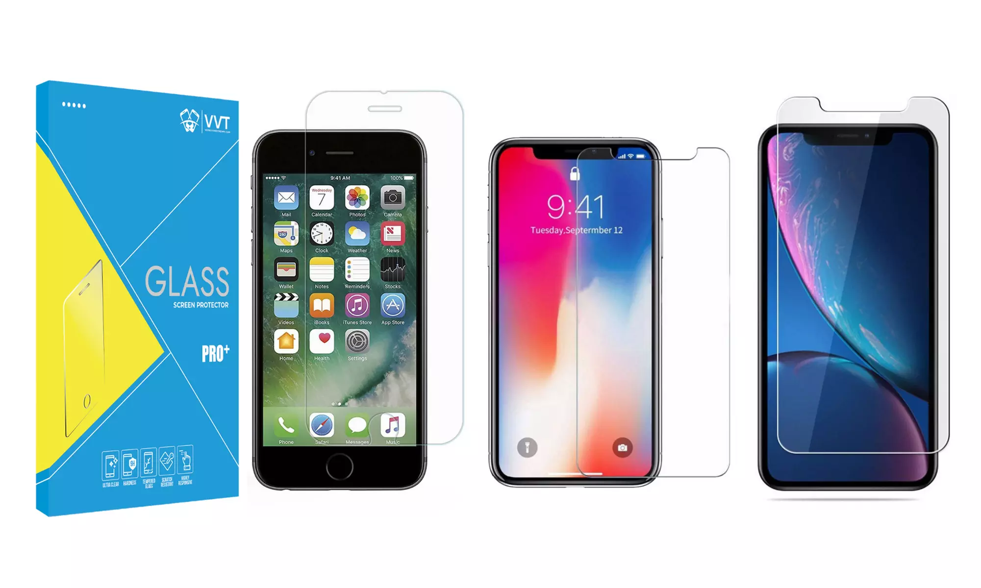 Lots 2 ou 3 verres trempés pour iPhone 5 / 5S, SE, 6 / 6S, 6+/6S+, 7, 7+, 8, 8+, X, XR, XS max - Primary Image