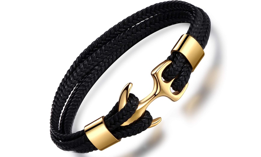 Image 6: Bracelet pour homme en cuir avec fermoir ancre