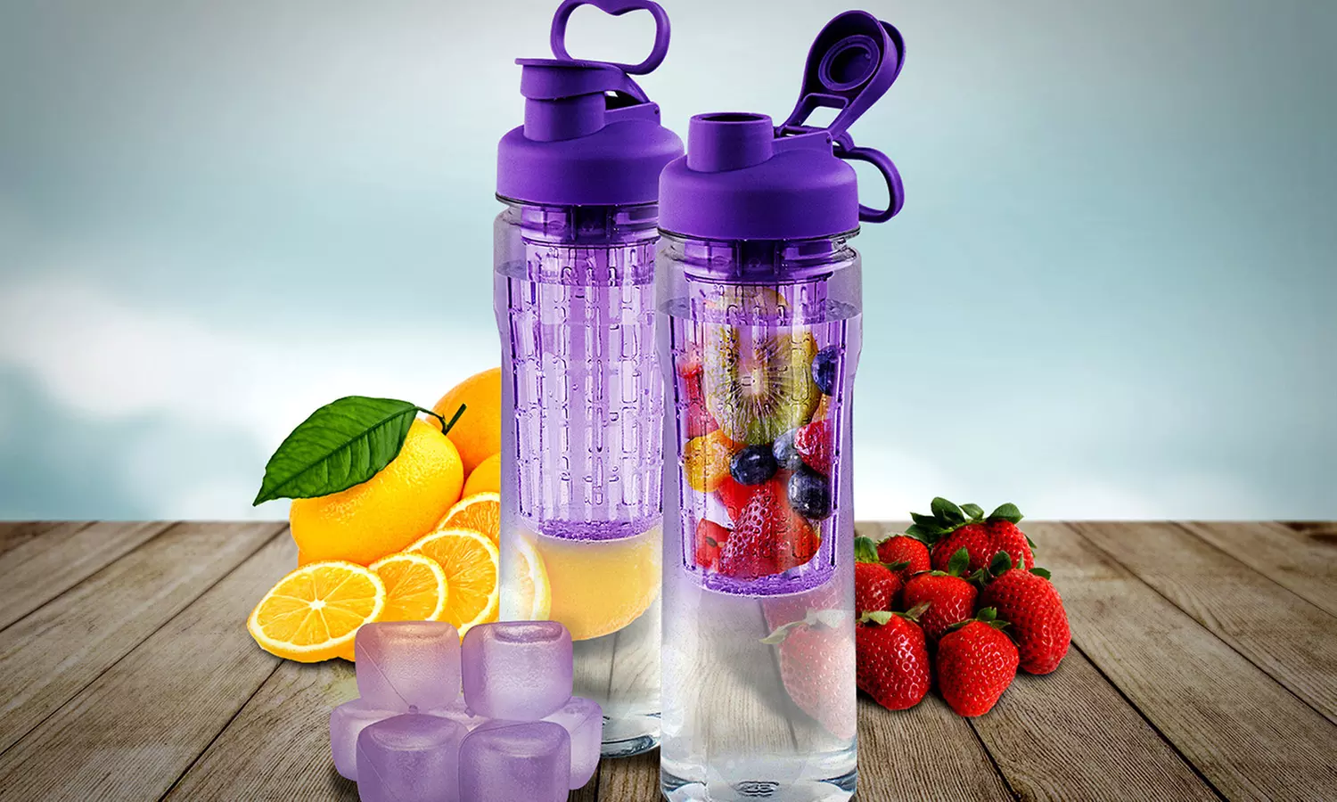 28oz. Fruit Infuser Water Bottle with Reusable Ice Cubes - Primary Image