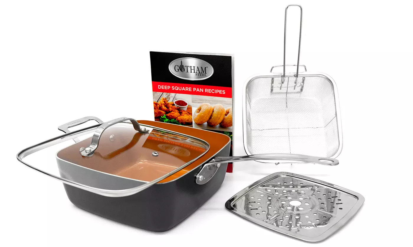 Gotham Steel Deep Square Pan with Fry Basket and Steamer Rack (4-Piece) - Primary Image