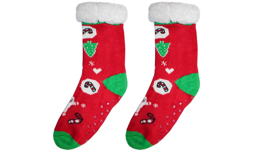 Image 7: Warm Winter Lined Christmas Slipper Socks