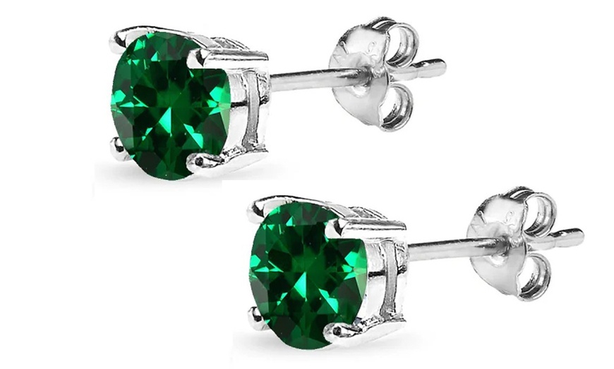 Image 2: Paris Jewelry White Gold Plated Round 6mm Emerald Stud Earrings