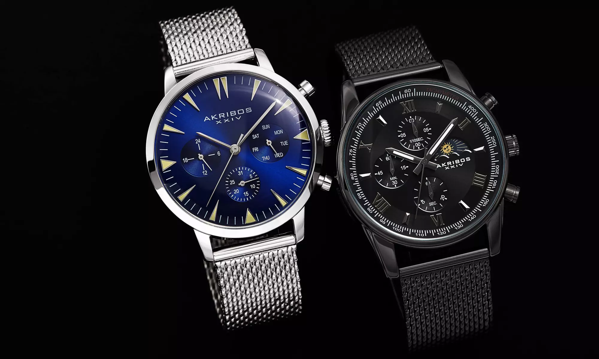 Free Cufflinks Included: Akribos XXIV Men's Multi-Function Mesh Watch - Primary Image