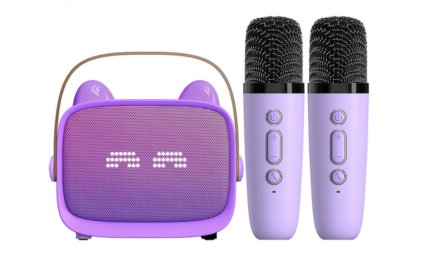 Image 7: Mini Bluetooth Karaoke Machine with 2 Wireless Microphones
