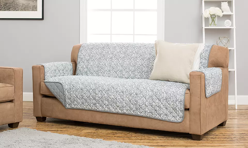 Printed Stain Resistant Reversible Quilted Furniture Protector with Adjustable Straps - Primary Image