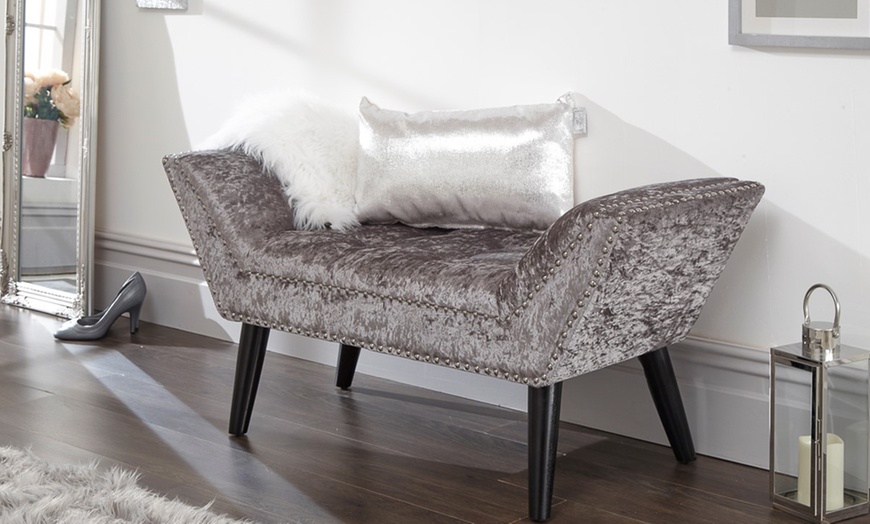 Image 1: Velvet Bedroom Bench