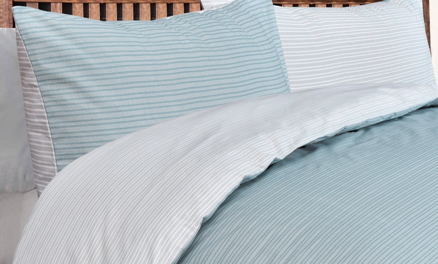 Image 18: Smart Living Soft Reversible Pinstripe Duvet Set 