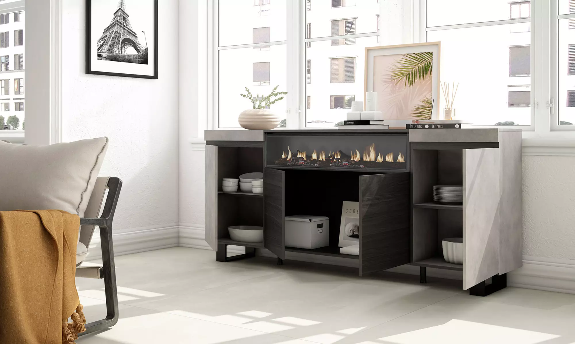 Sideboard mit LED-Elektrokamin