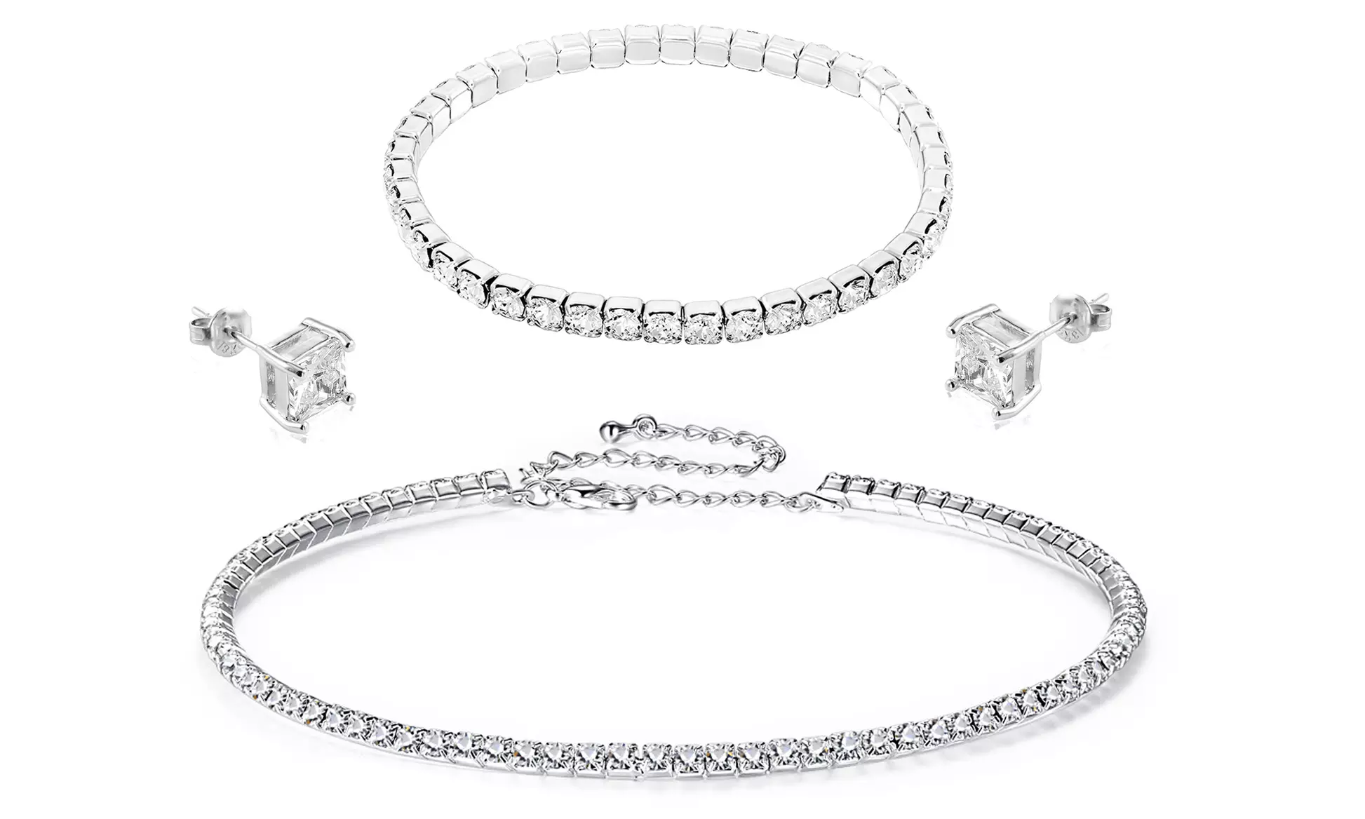 Ensemble collier ras-de-cou, bracelet et boucles d'oreilles serties de zircon cubique - Primary Image