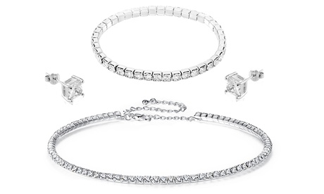 Ensemble collier ras-de-cou, bracelet et boucles d'oreilles serties de zircon cubique