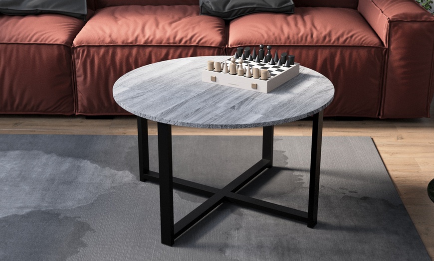 Image 7: Industrial Round Coffee Table with Metal Legs