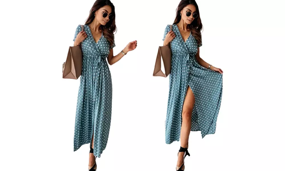Polka Dot Split Front Maxi Dress