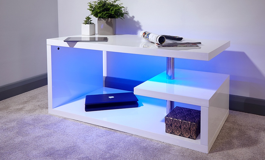 Image 21: High-Gloss Living Room Furniture with LED Lighting