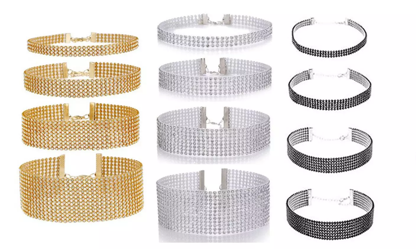 4 ou 8 colliers strass pour le tour de cou, coloris au choix - Primary Image