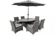 6 Seater Armchair Oval Rattan Effect Furniture Dining Set with Umbrella - Image 7