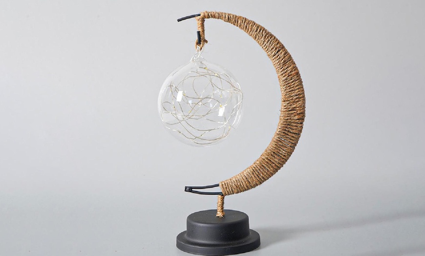 Image 4: LED Half-Moon Rattan Ball Lamp