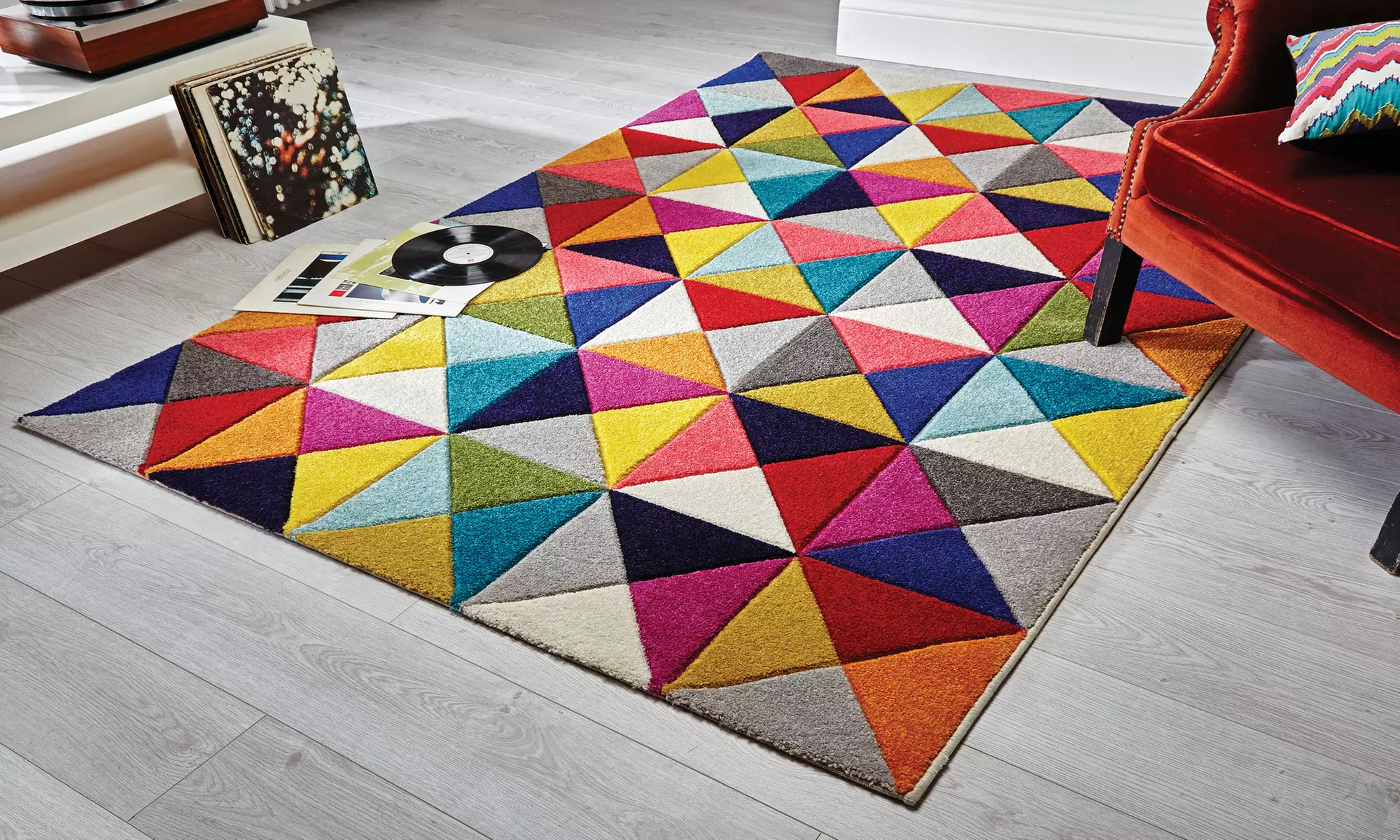 Geometric Hand-Carved Rug in Choice of Size and Design - Primary Image