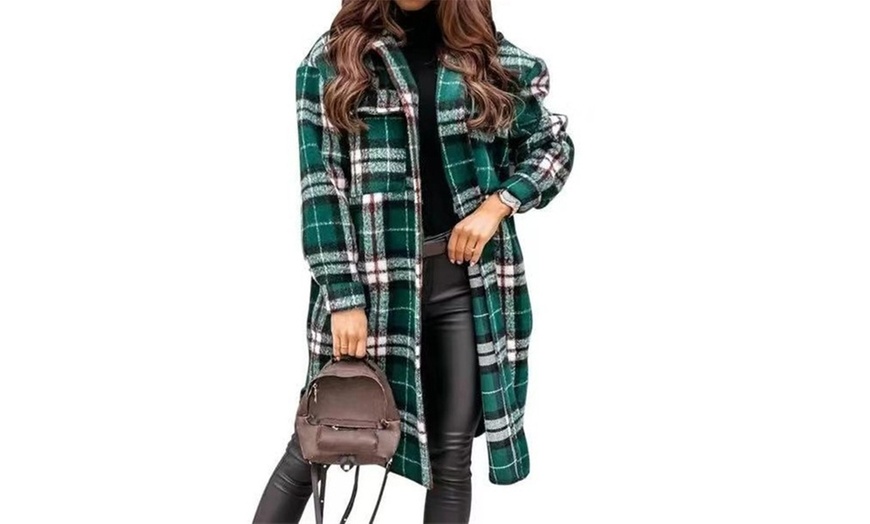 Image 5: Women's Check Long Shirt Coat