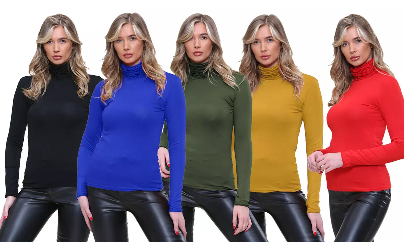 Ruffled Polo Neck Jersey Tops