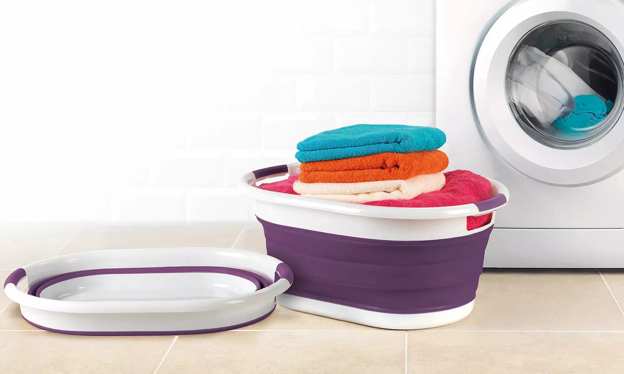 Panier à linge pliable ovale Beldray, violet - Primary Image