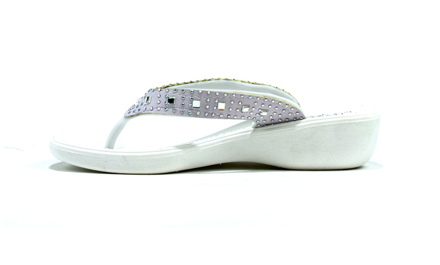 Image 13: Women's Studded Mirror Wedge Flip-Flops