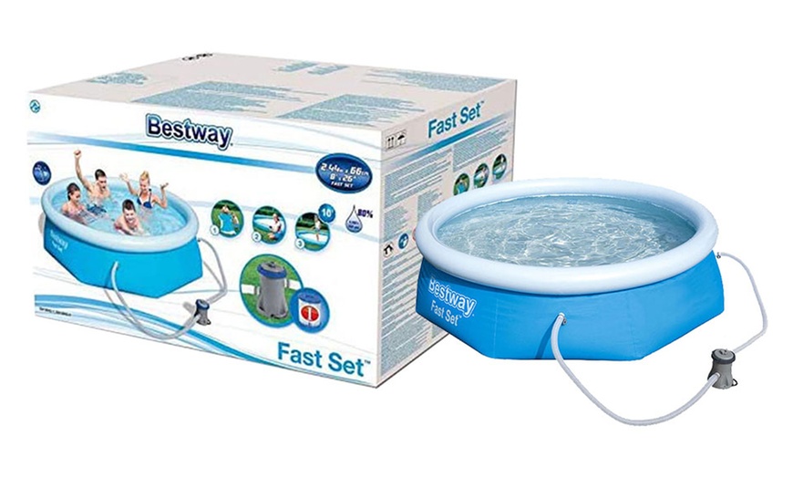 Image 4: Bestway Inflatable Family Round Pool 8ft with Filter Pump, 2100L
