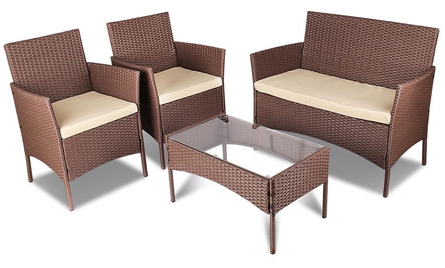 Image 3: Four-Piece Brown Rattan-Effect Garden Furniture Set