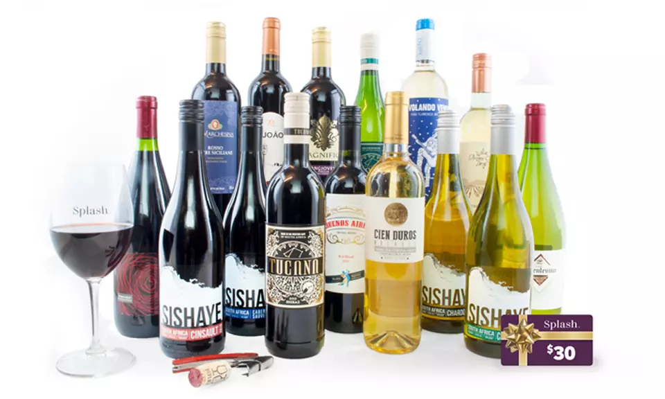 15 Bottles of Premium Wine from Splash Wines + Free Corkscrew and a bonus $30 Gift voucher (84% Off) - Primary Image
