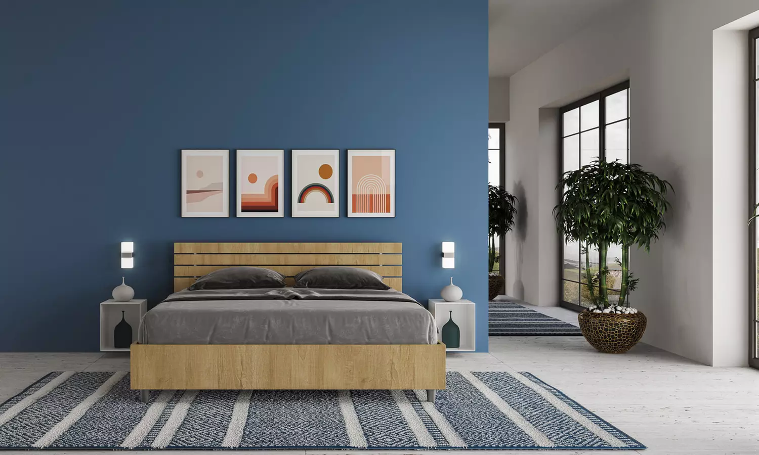 Lit double Ankel, avec tête de lit en mélamine