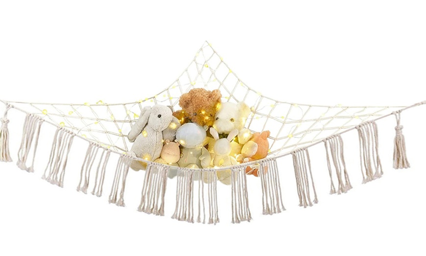 Image 2: Tassels Boho Plush Toy Hammock with String Light