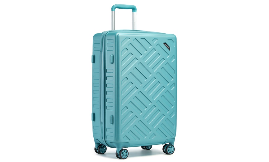 Image 10: Three-Piece Sleek Geometric Pattern Hard Shell ABS+PC Suitcase Set 