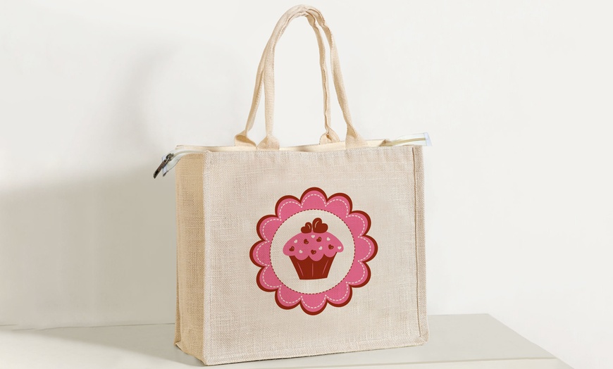 Image 11: Printed Zippered Hessian Bag