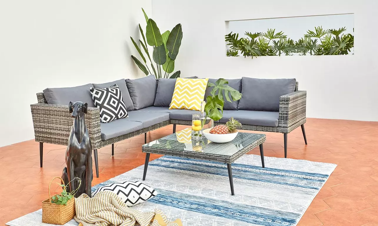 Salon de jardin bas Tejeda, résine et acier 5 places - Primary Image