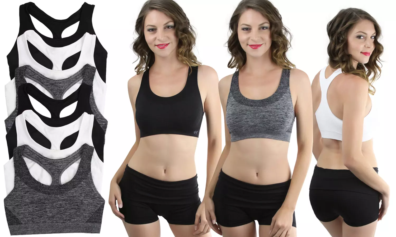 Women's Seamless High-Compression Double-Layer Sports Bras (3-Pack) - Primary Image