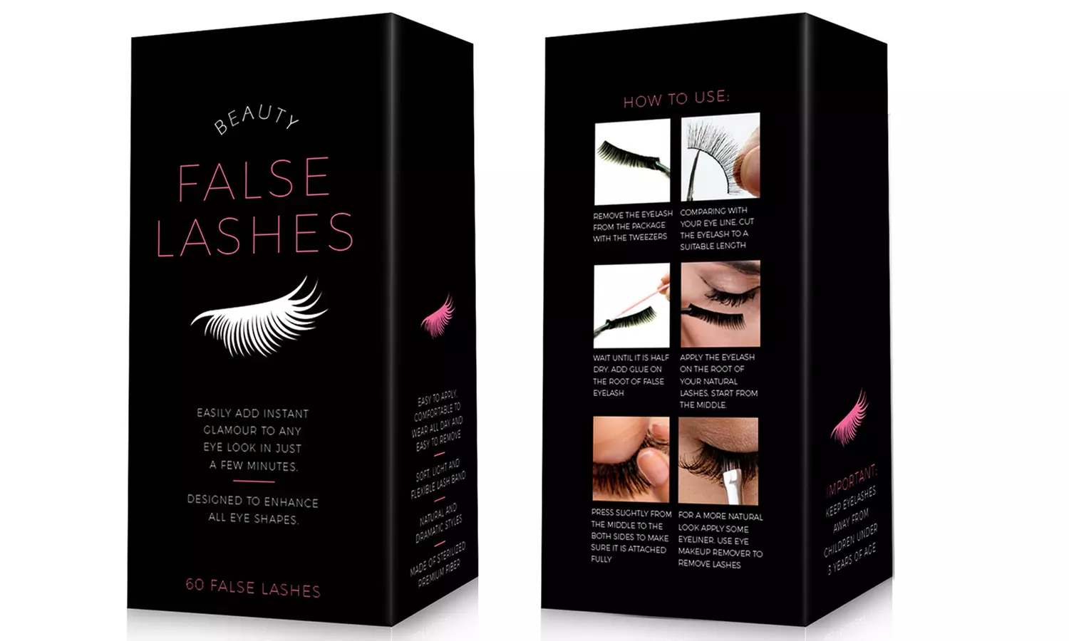 False Eyelashes Pack with Tweezers (60 Pairs) - Second Medium