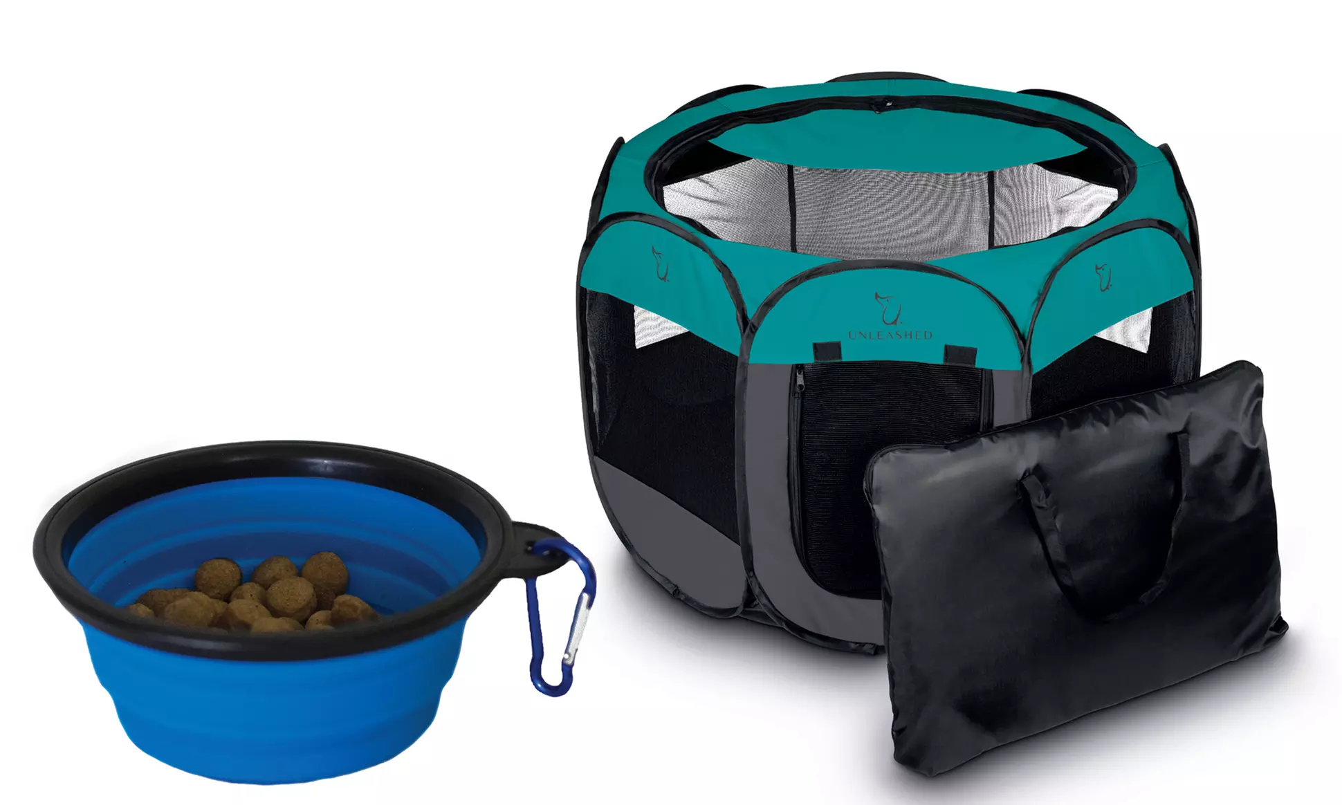 Unleashed Pets Portable Pet Playpen with Free Travel Case and Travel Bowl - Primary Image