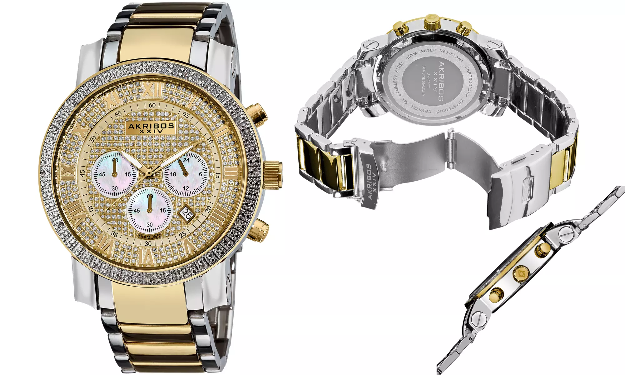 Akribos XXIV Men's Diamond Chronograph Stainless Steel Watch - Second Medium