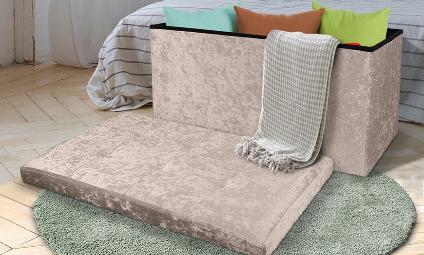 Image 13: Crushed Velvet Folding Storage Ottoman - Double Size