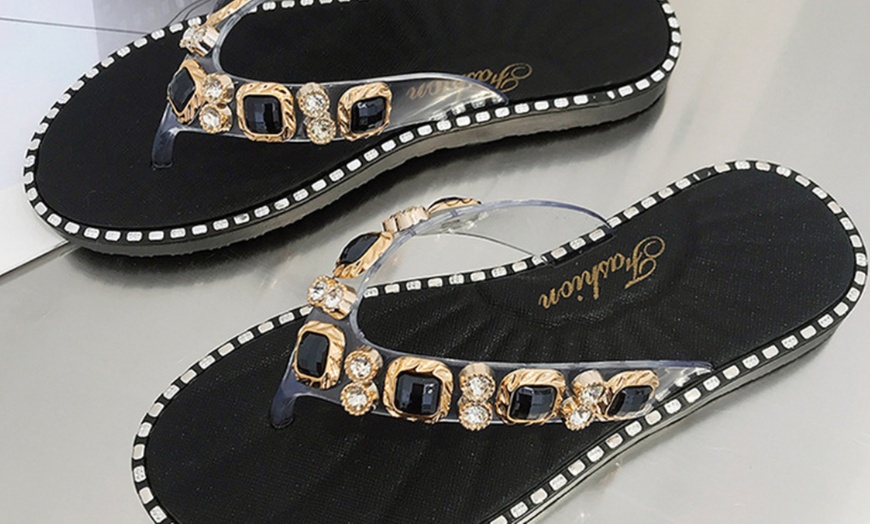 Image 5: Women's Casual Rhinestone Flip-Flops With Free Delivery